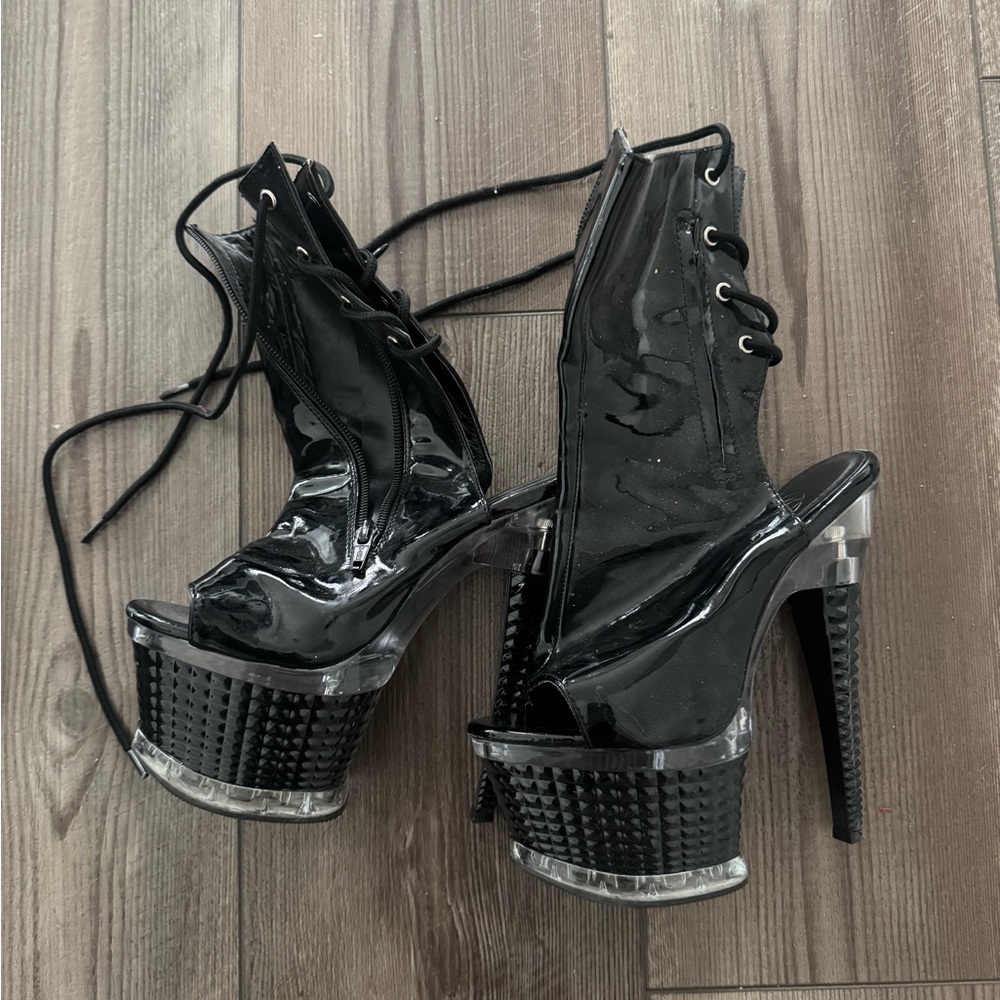 Pleaser Black Patent Lace-Up Platform Boots